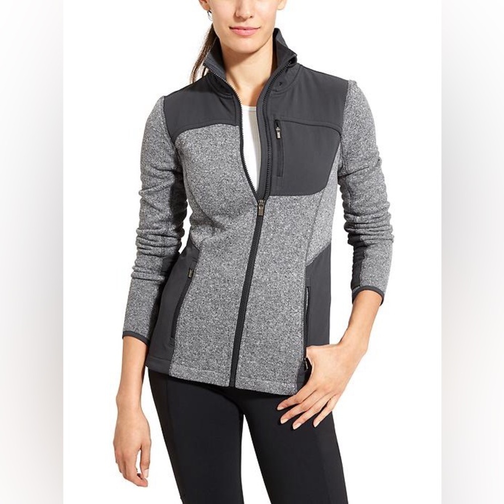 Athleta Gray Truckee Grey Full Zip Fleece Jacket Cozy Pockets Activewear Size S
